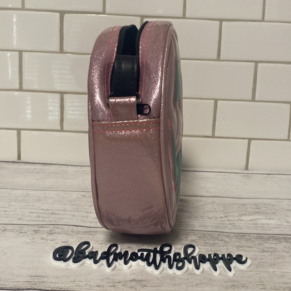 *Love Pain and Stitches Pink and Textured Teal Chipped Tooth Happy Pumpkin Purse - Picture 10 of 16